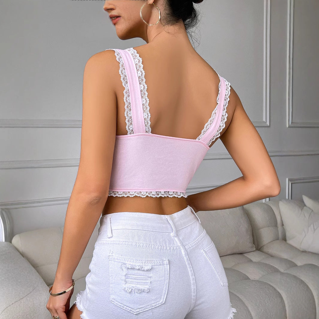 Lace Stitch Slim Fit Tank Top with Sling Straps and Shaping Back Detail | noémi