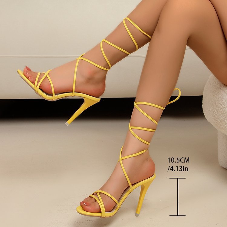Strappy Yellow Lace Up Heels | Stiletto Sandals with Wrap Around Ankle Ties for Women | noémi