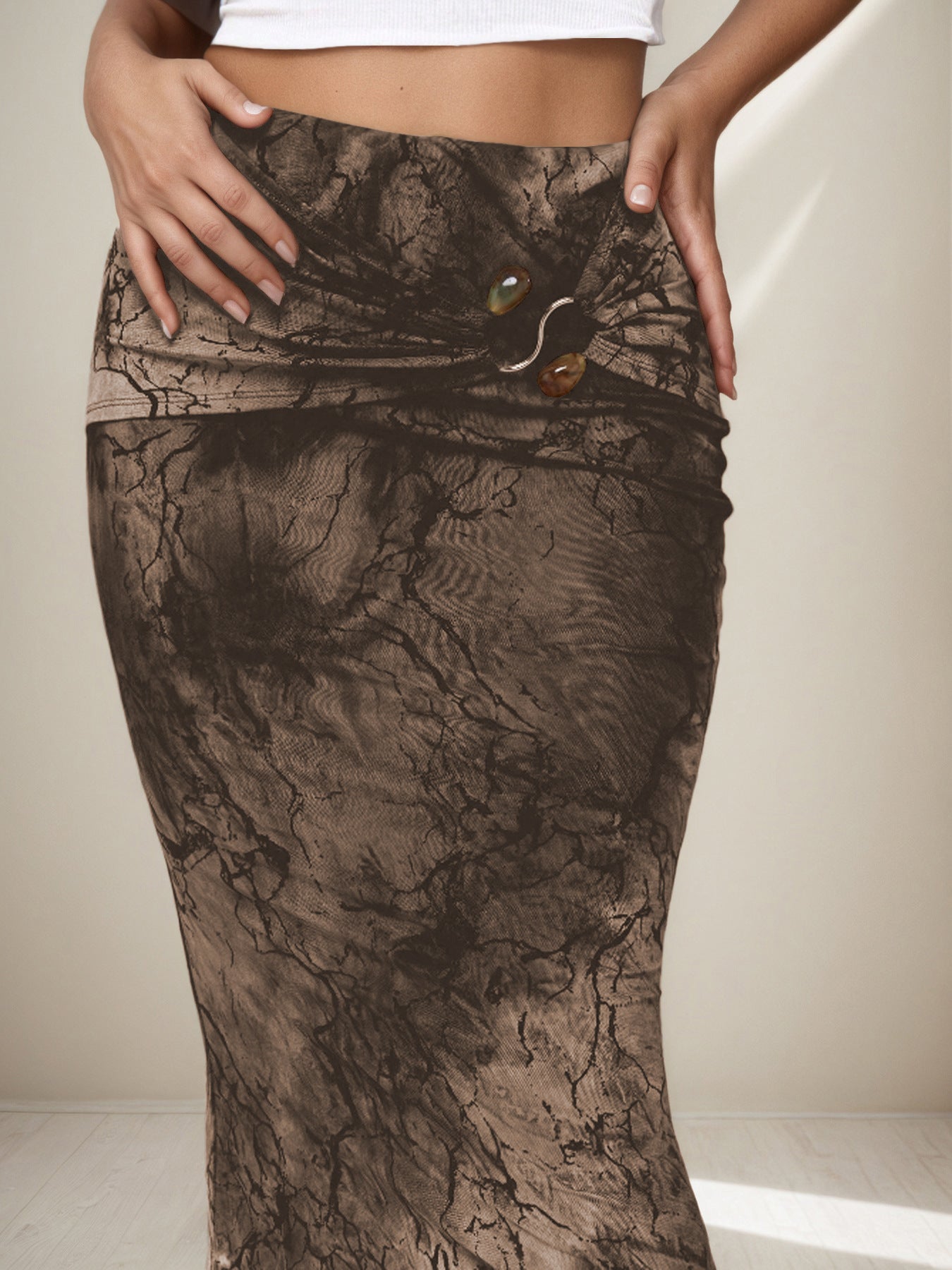 Retro Print Maxi Skirt | High Waist TieDye Sheath, Slim Fit | noémi