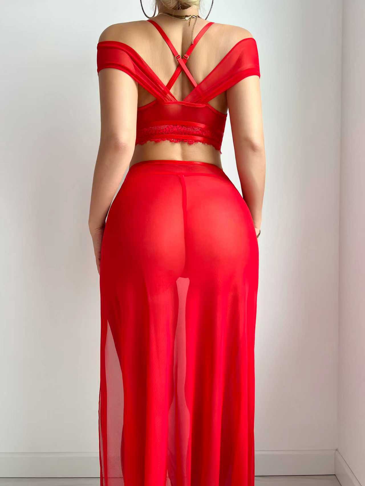 Womens Three Piece Lingerie Set with Slit Skirt and Matching Top | noémi