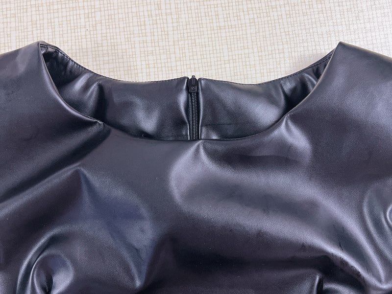 Faux Leather Mini Dress | Sleeveless Bodycon Club Dress, Black High Shine, Zipper Back | noémi