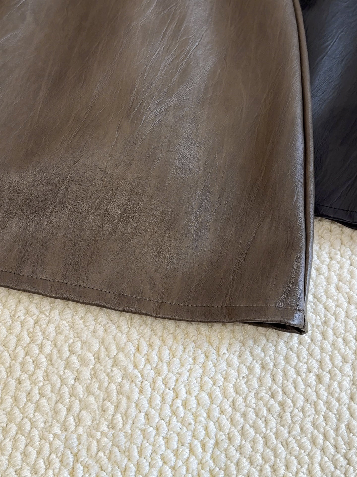 Faux Leather A Line Mini Skirt | Slim Fit, Chain Detail, Anti Exposure | noémi