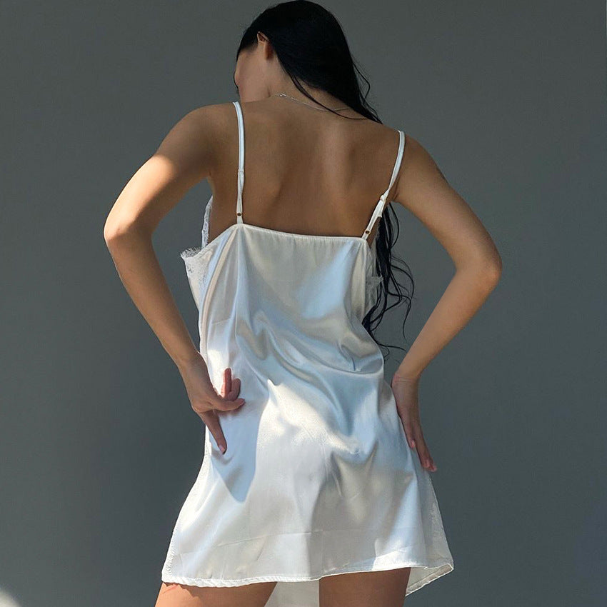 Womens Ice Silk Pajamas Set | Two Piece Cardigan Lace Up with Belt | noémi