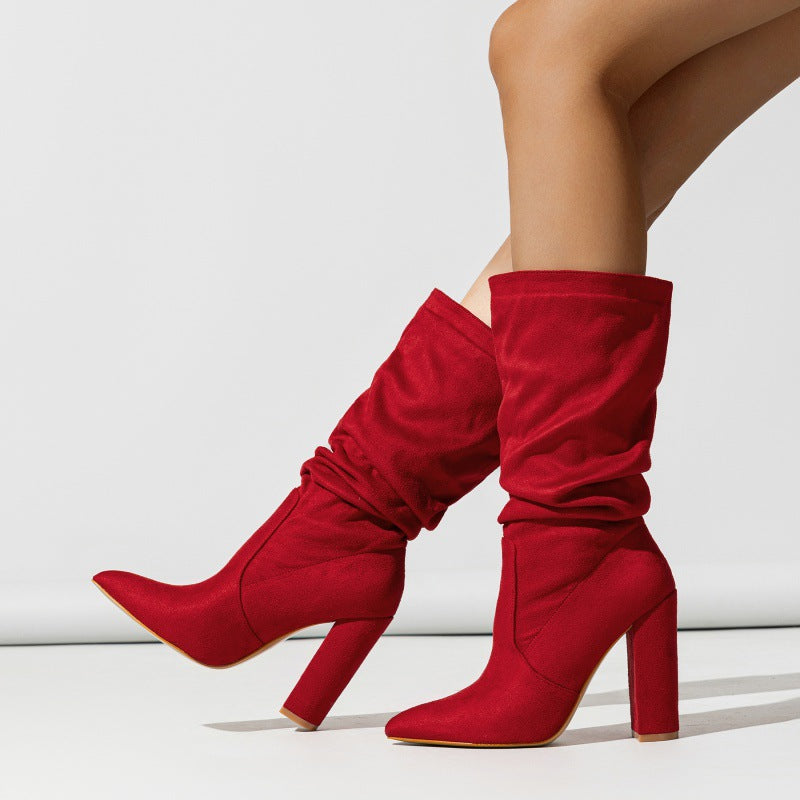 Women’s Chunky Heel High Heel Boots | Pointed Toe Winter SlipOn Boots | noémi