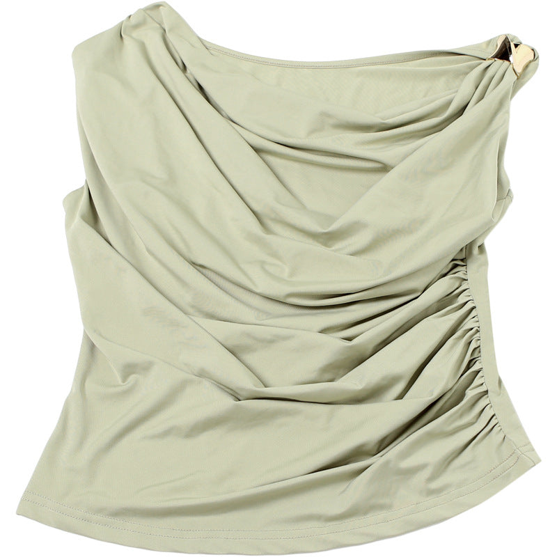 Diagonal Drape Sleeveless Top | Slim Fit & Ruched Design | noémi