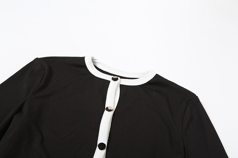 Black & White Two Piece Set | Button Cardigan + High Waist Slim Pants | noémi