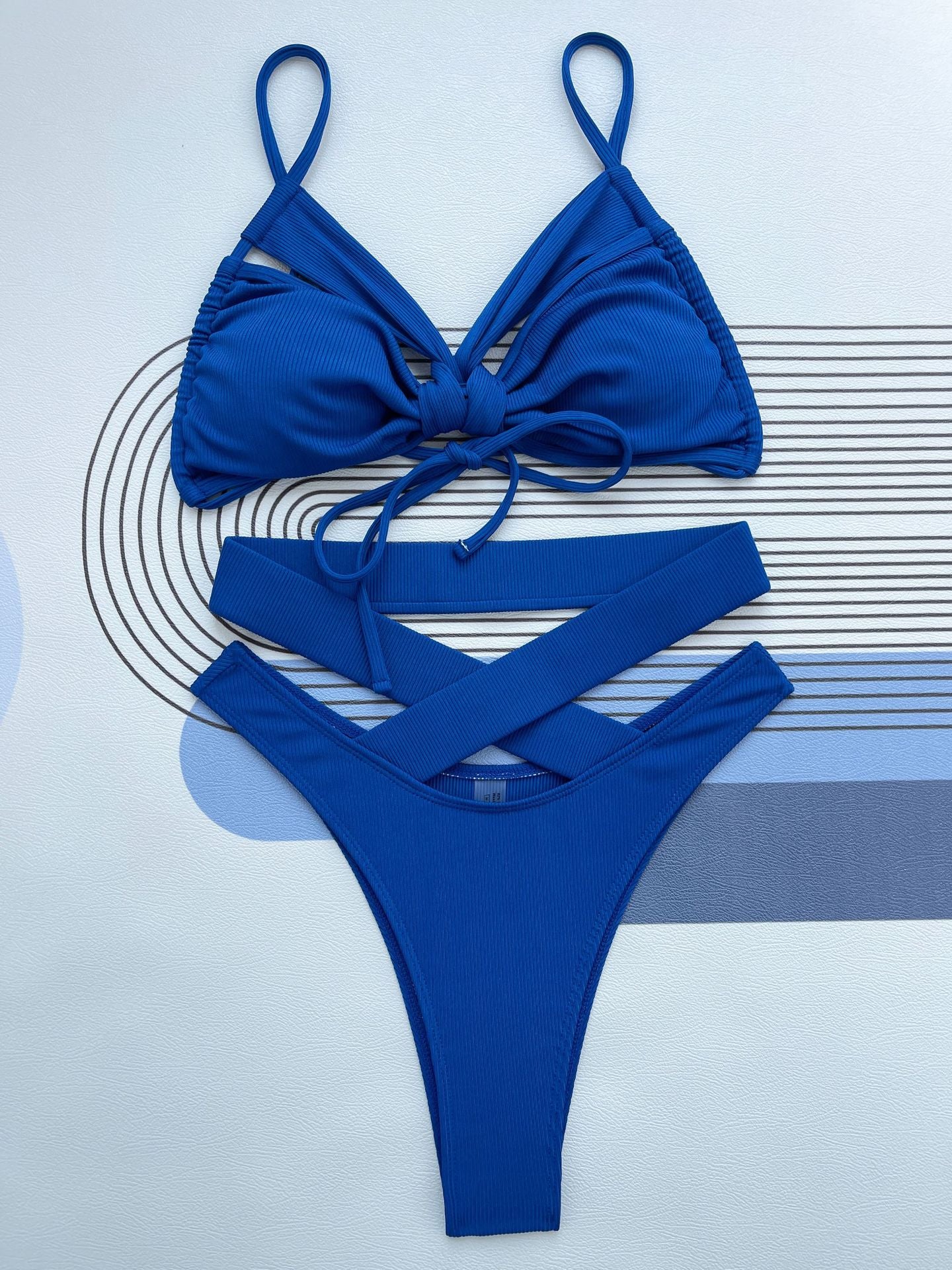 Sunken Stripe Detail Bikini Swimsuit in Solid Color | noémi