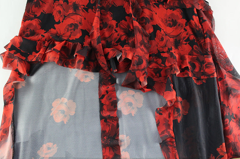 Red Hot Rose Mesh Dress | Irresistibly Elegant with a Daring Asymmetric Cut | noémi