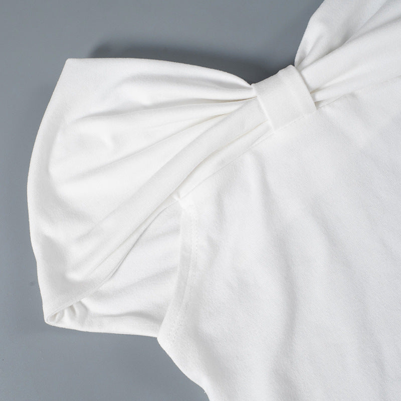 Off Shoulder Twist Front Top | Slim Fit Bardot Tee in Black or White | noémi