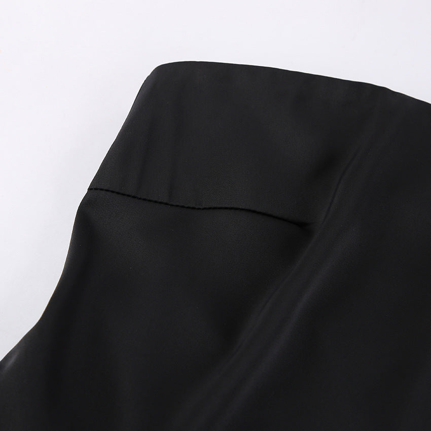 Black Satin Tube Top Dress | High Waist Loose Fit | noémi