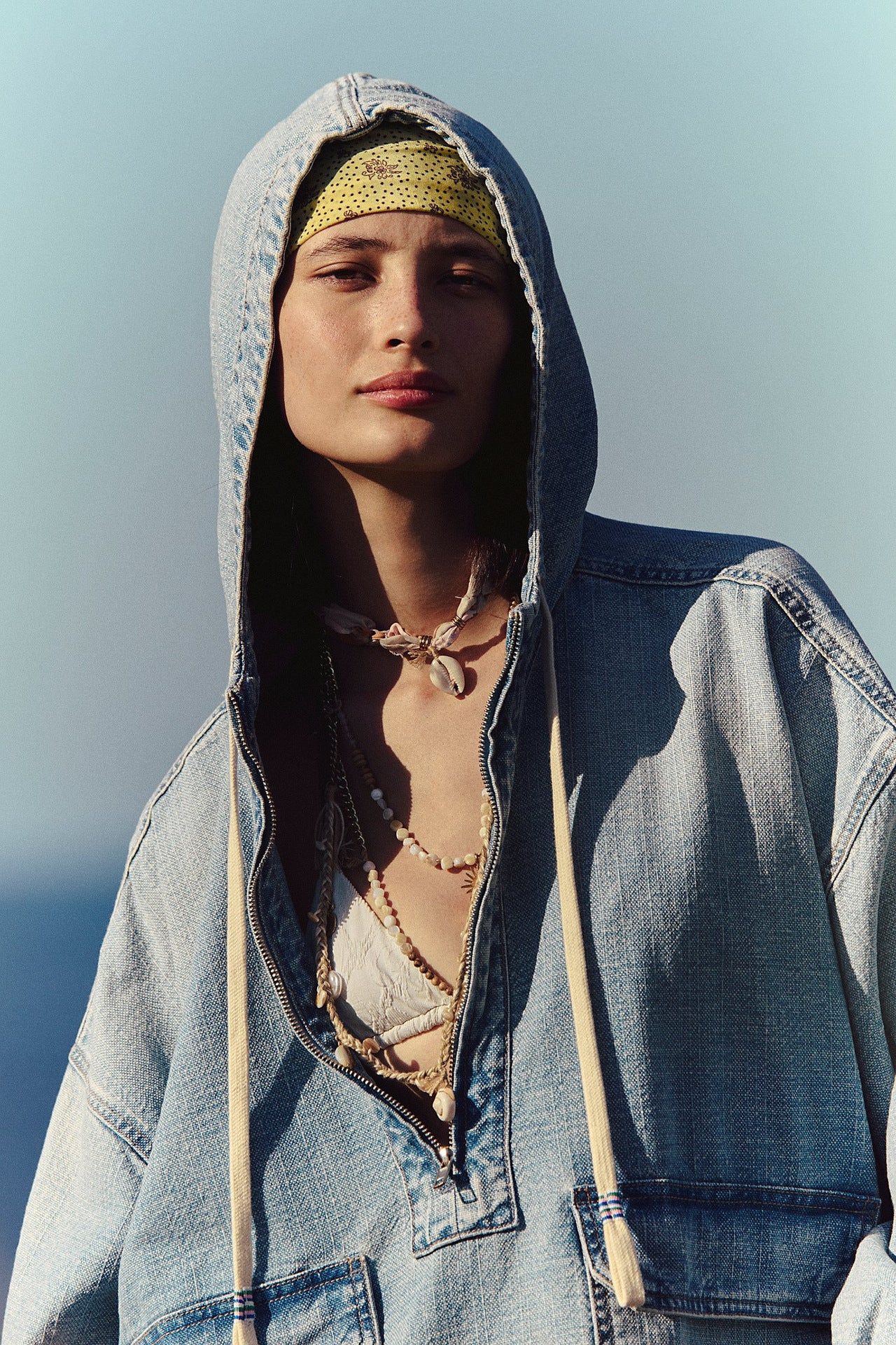 Loose Denim Hoodie | Washed Long Sleeve Top for Women | noémi