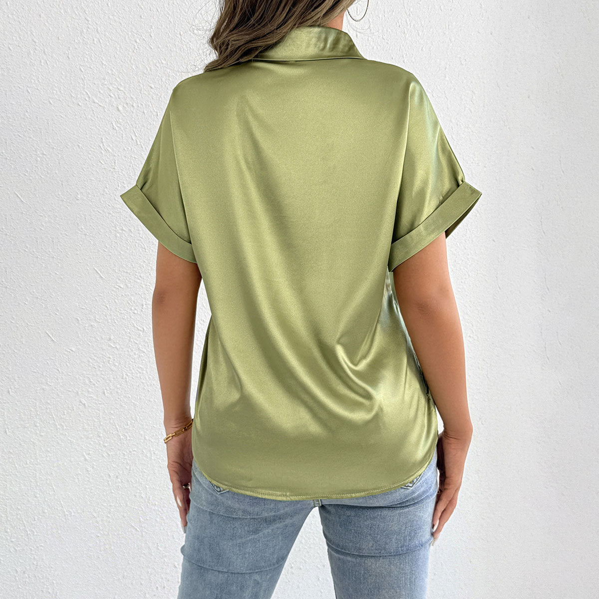 Womens Satin Shirt | Short Sleeve Silk Top | noémi