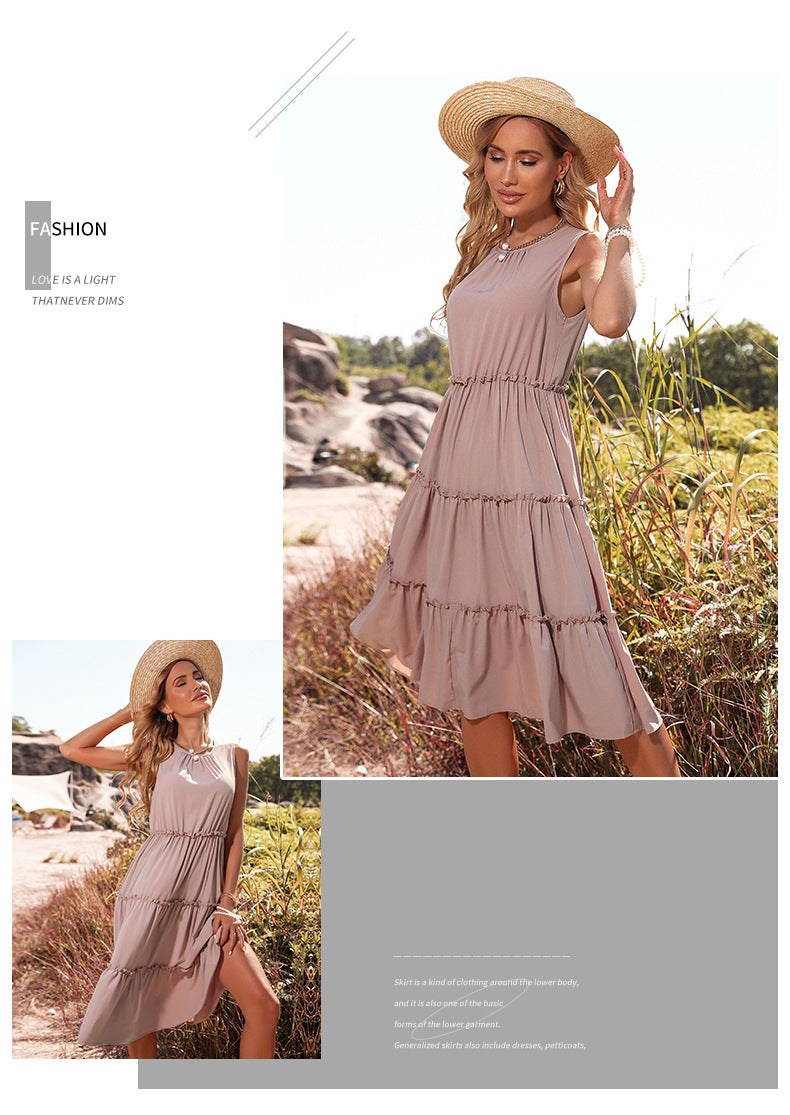 Womens Vest Dress | Solid Color Pleated Design with Wooden Earrings | noémi