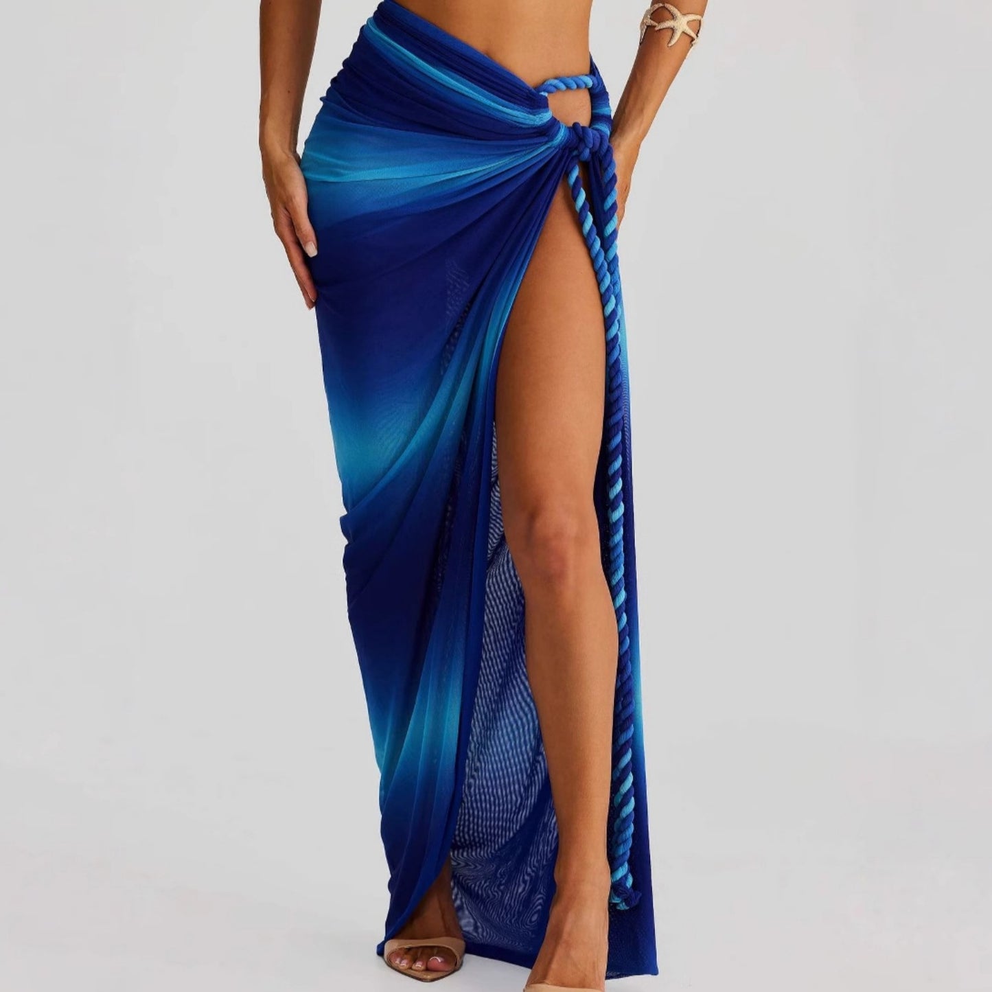 Women’s Two Piece Summer Beach Set | Woven Halter Crop Top & High Slit Skirt | noémi