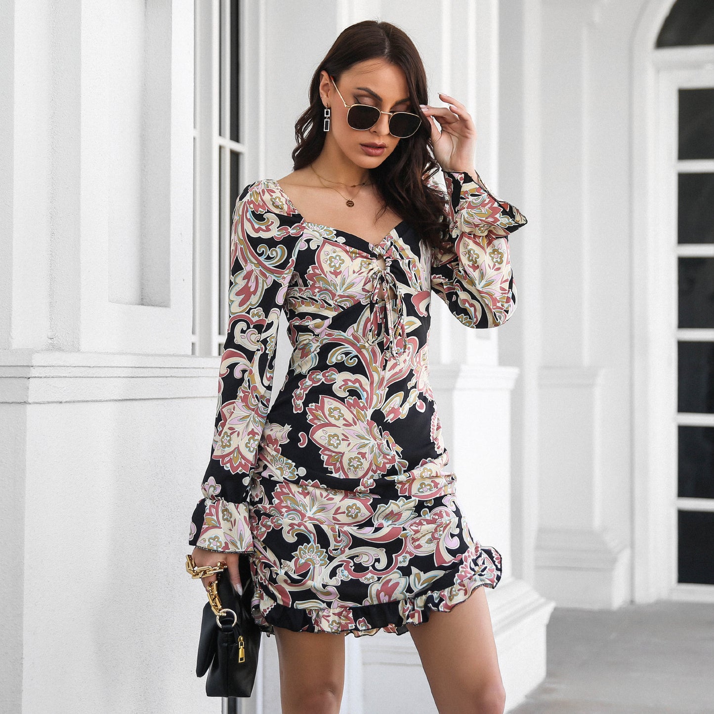 Off Shoulder Printed Ruffle Hem Dress | noémi