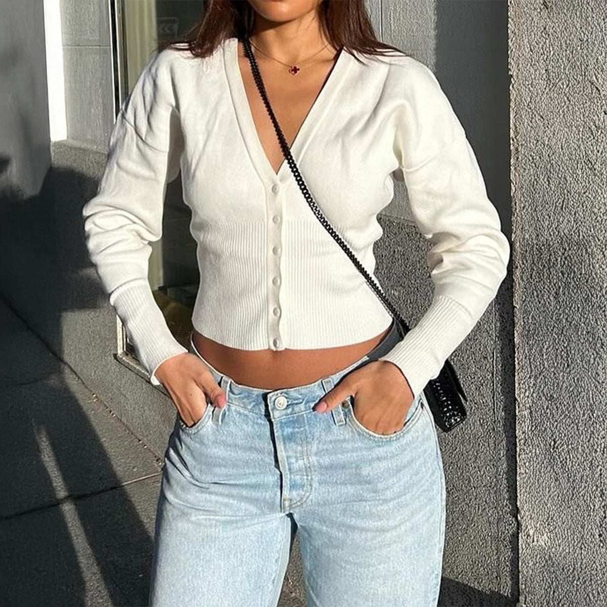 Wool Blend Button Cardigan | Cropped Sweater | noémi
