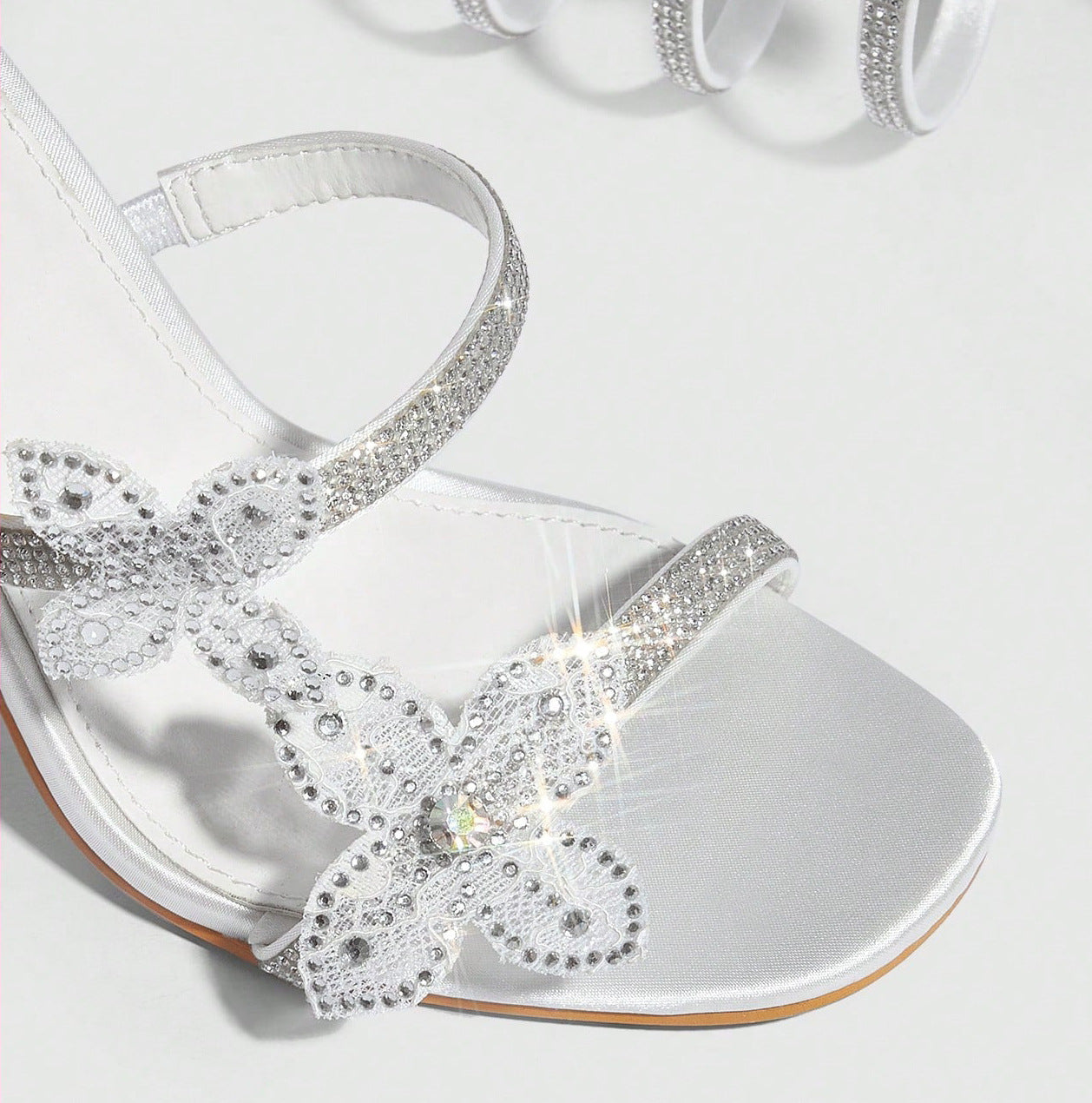 Rhinestone Floral Lace Up Heels | 11cm Stiletto | White & Pink Square Toe Sandals for Women | noémi