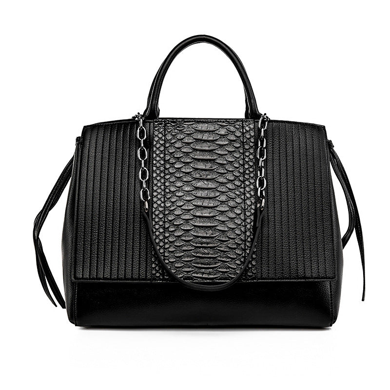 Crocodile-Embossed Faux-Leather Shoulder Tote Bag – Large-Capacity Office Carryall, Brown | noémi