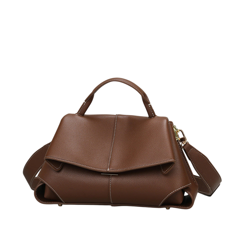 Textured Brown Shoulder Tote – Light Luxury French-Style Handbag | noémi