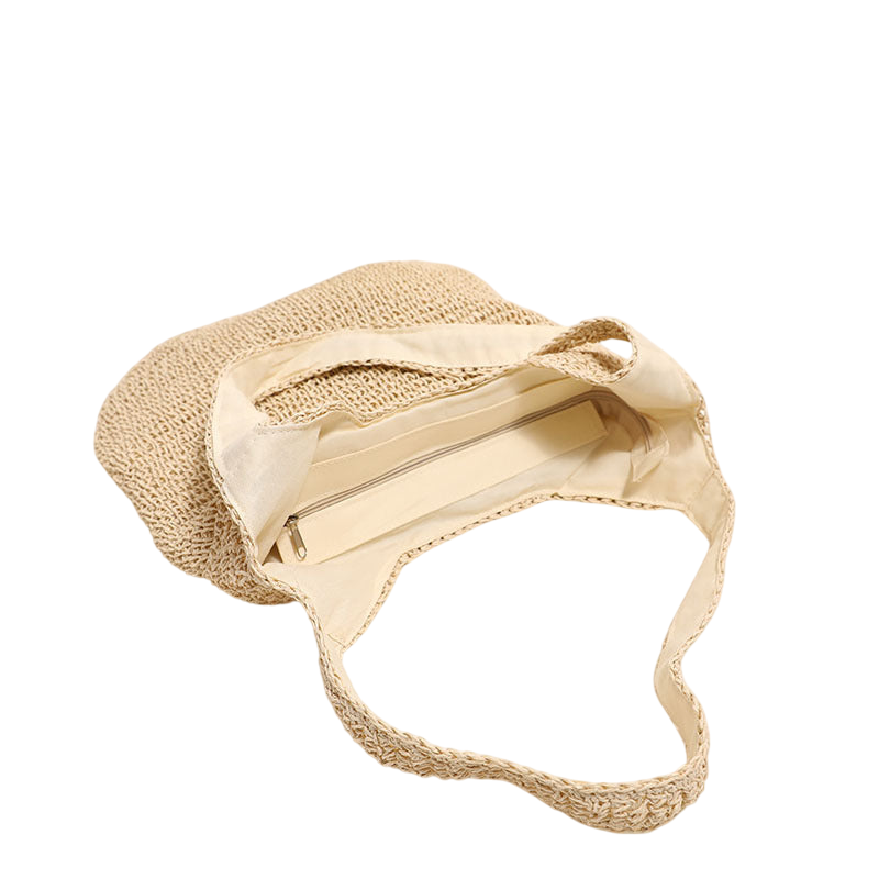 Large-Capacity Straw Shoulder Tote Bag – Dual-Handle Woven, Natural Beige | noémi