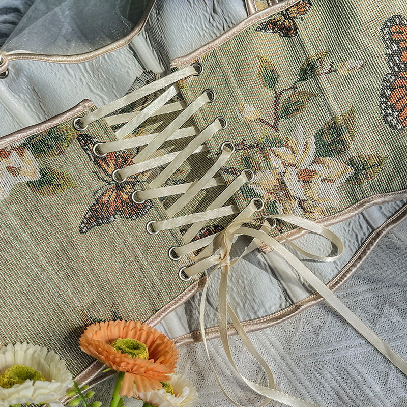 Floral Print Bow Shoulder Strap Corset Vest with Fitted Silhouette | noémi