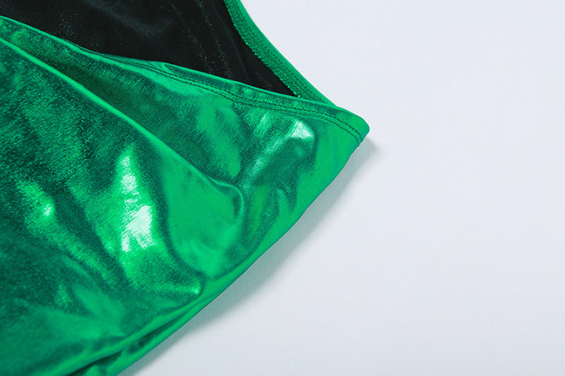 Womens Metallic One Shoulder Top Skirt Set | Coated Fabric Two Piece Outfit | noémi