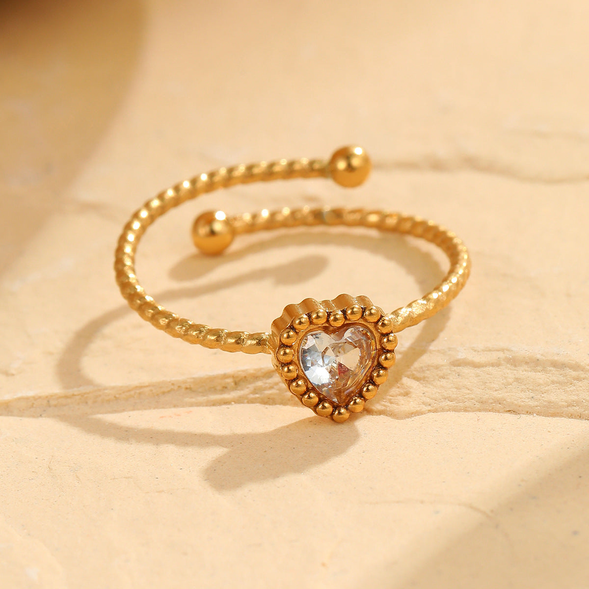 Retro Love Inlaid Zircon Stainless Steel Ring | Open Band Jewelry for Women | noémi