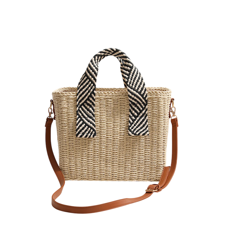 Square Straw Handheld / Crossbody Bag – with Weave, Large Capacity, Natural | noémi