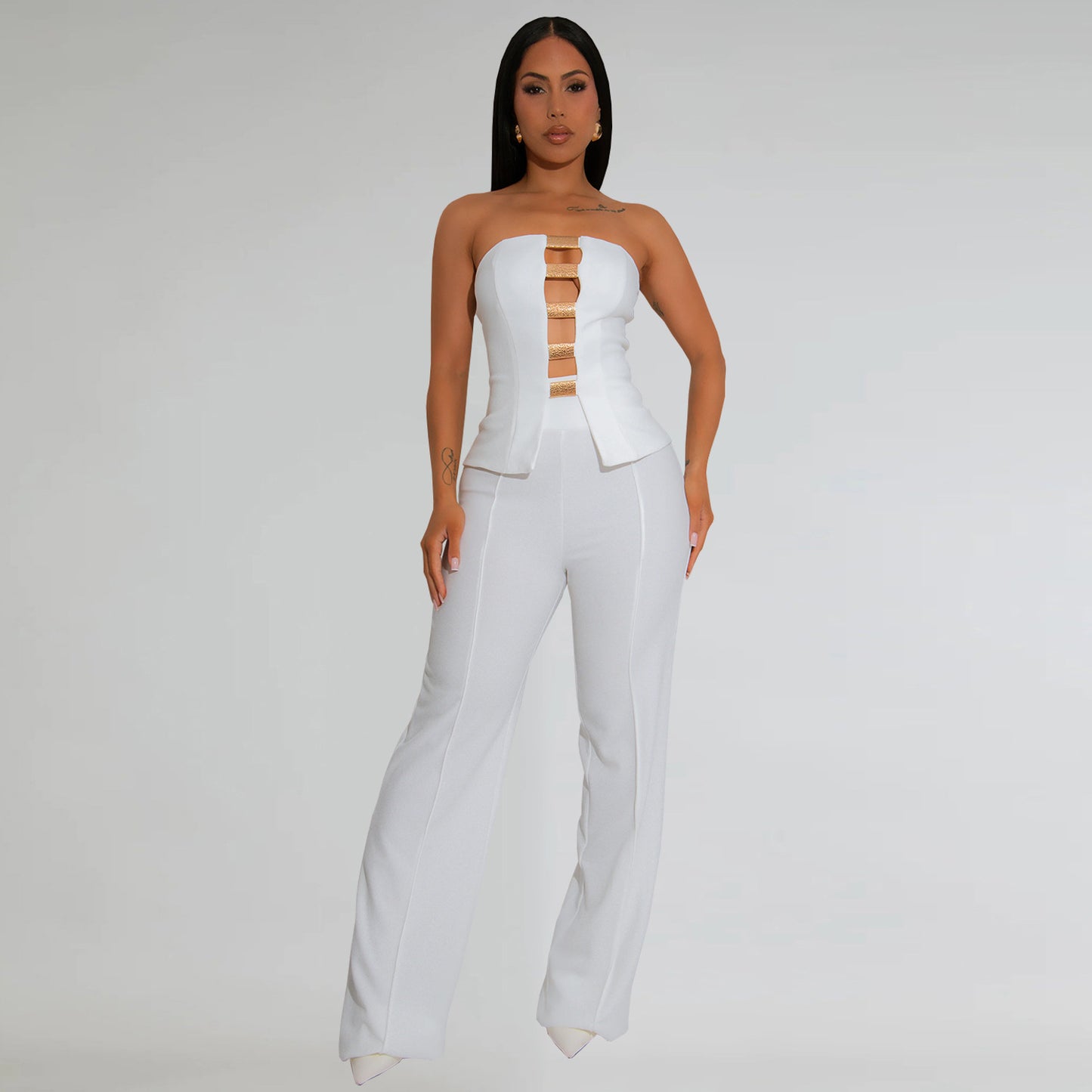 Tube Top & Gold Buckle Wide Leg Pants Set | 2 Piece Statement Outfit | noémi