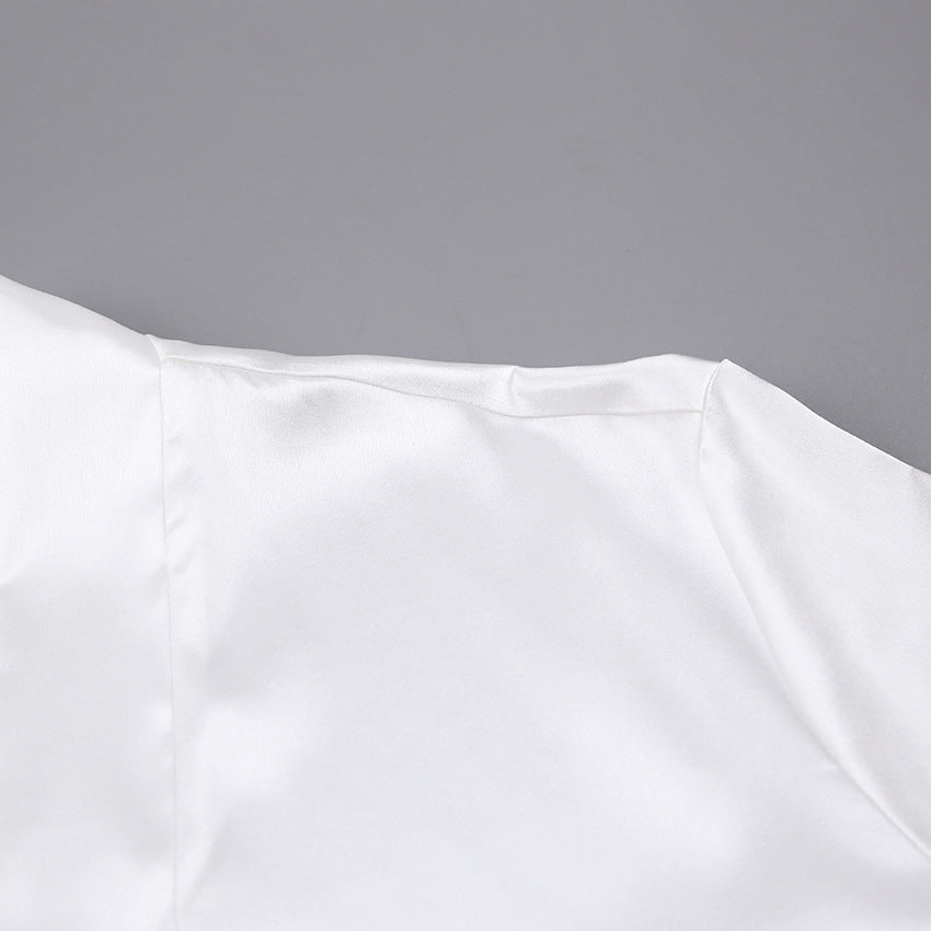 Satin Feather Robe | White Bridal Dressing Gown with Fluffy Cuff Detail | noémi