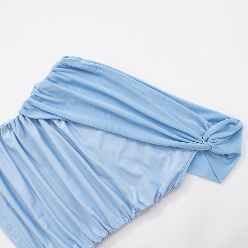 Womens One Shoulder Twisted Mesh Tube Top | noémi