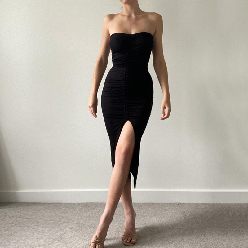 Ruched Tube Top Split Hem Dress | noémi