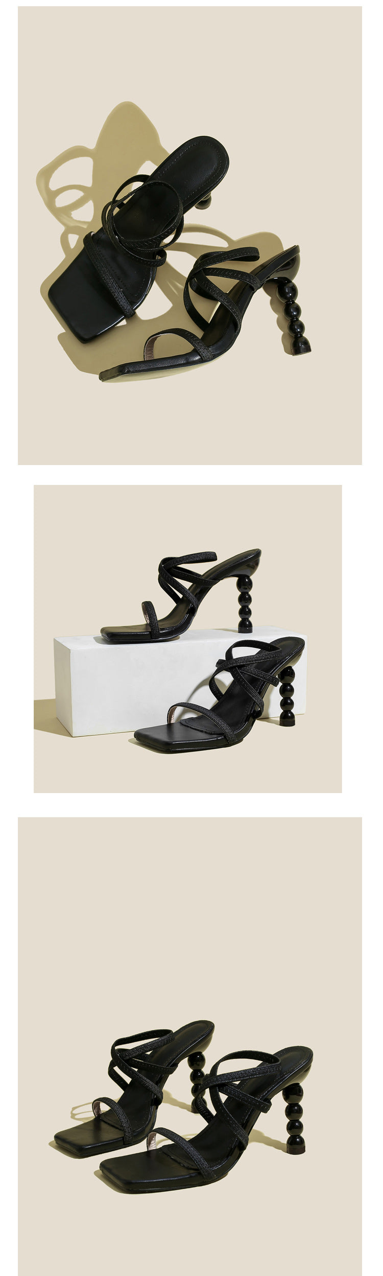 Beaded Heel Sandals | Slip On Stiletto Heels | Pink or Black | noémi