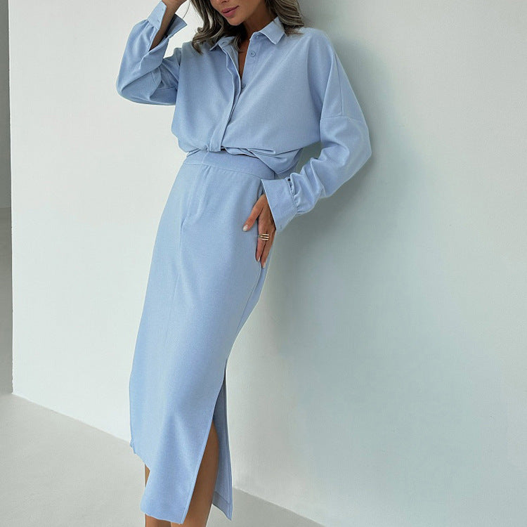 Womens Cotton Split Skirt & Collared Cardigan Two Piece | noémi