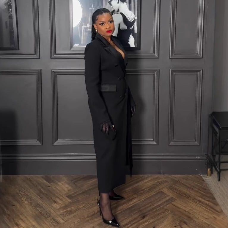 Womens Long Blazer Dress | Slim Fit Collared Coat | noémi