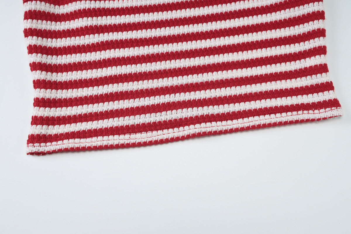 Striped Knit Two Piece Set | Sleeveless Crop Top Slim Fit Shorts | noémi