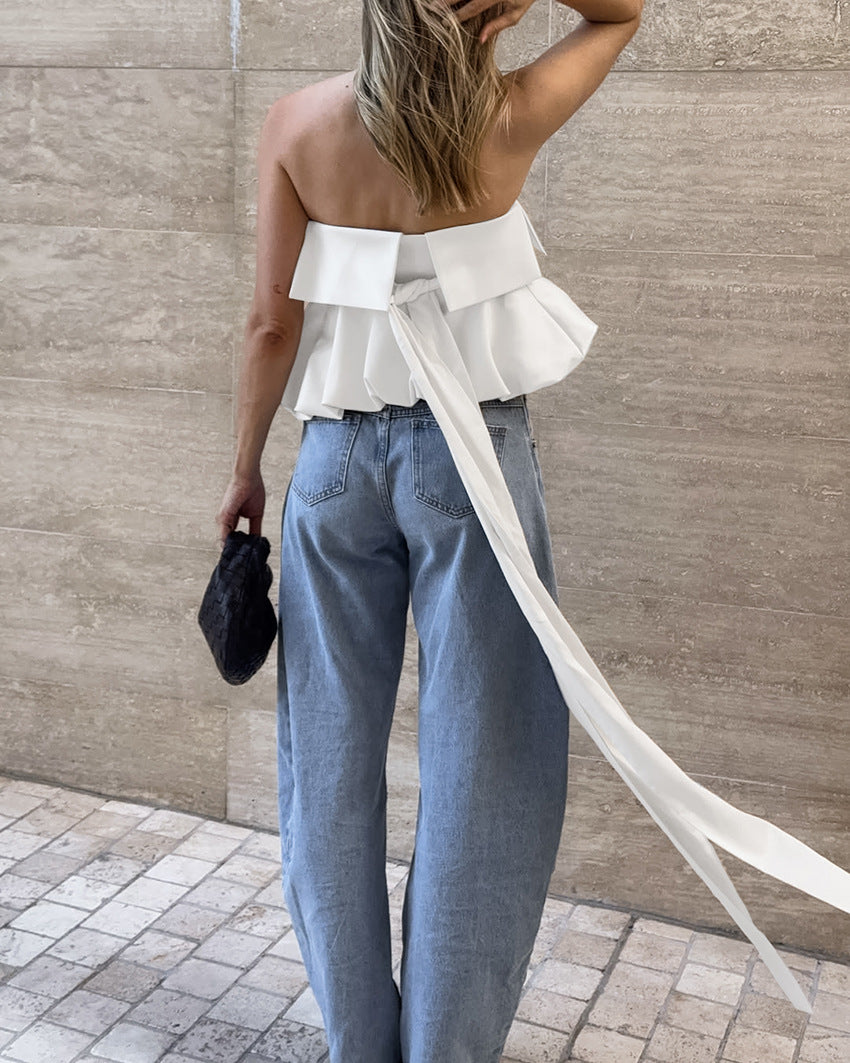 Summer Women’s Crop Top | Satin Tube Top | Backless Lace Up Vest | noémi