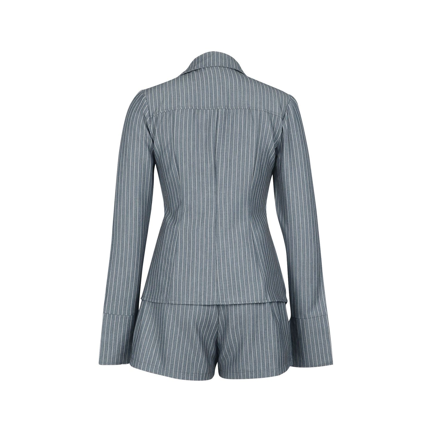 Womens Striped Lace Up Shirt & Shorts Set | Casual Long Sleeve Collared Top & High Waist Shorts | noémi