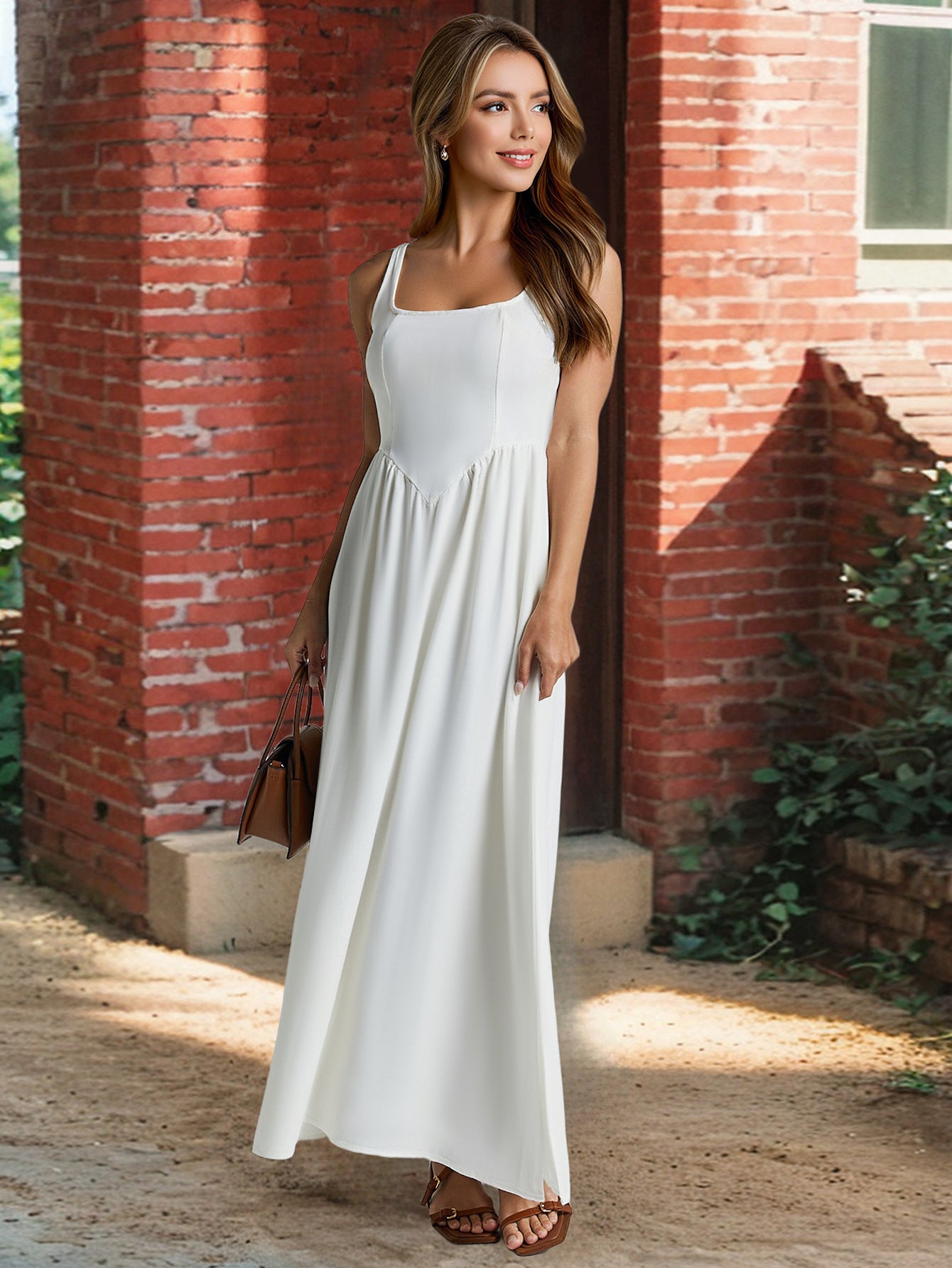 Solid Color Waist Fit Maxi Shift Dress For Women | noémi