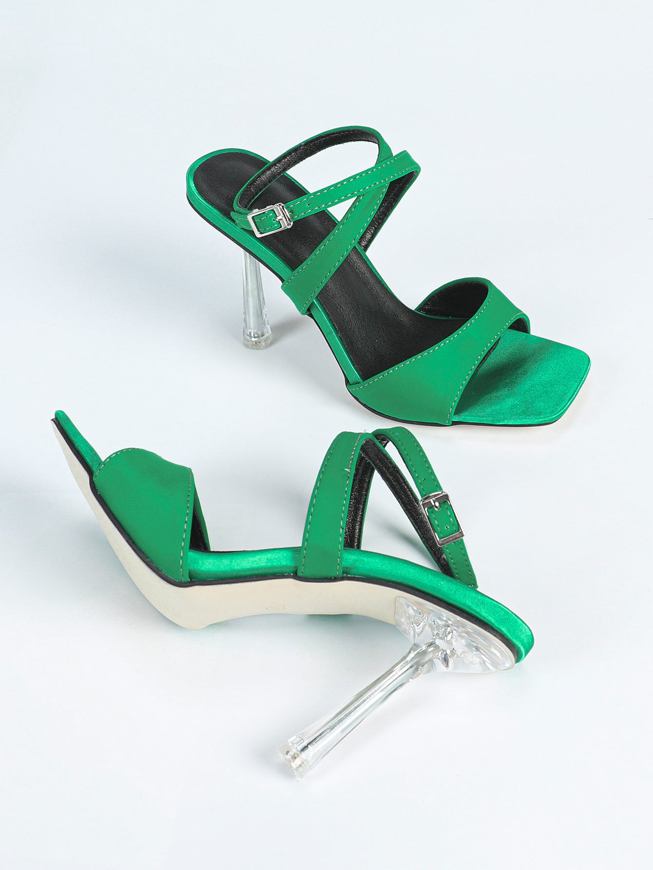 Stiletto Sandals | Square Toe, Lycra, 9cm Crystal Heel, Back Strap | noémi