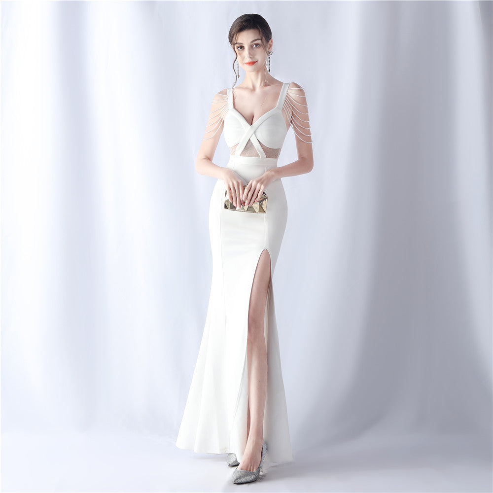 Backless Sheer Mesh Wedding Gown | Slim Fit Dress with High Slit | noémi