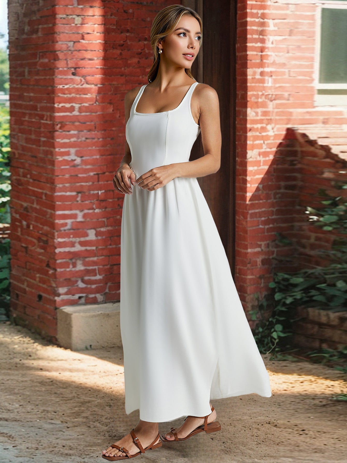 Solid Color Waist Fit Maxi Shift Dress For Women | noémi