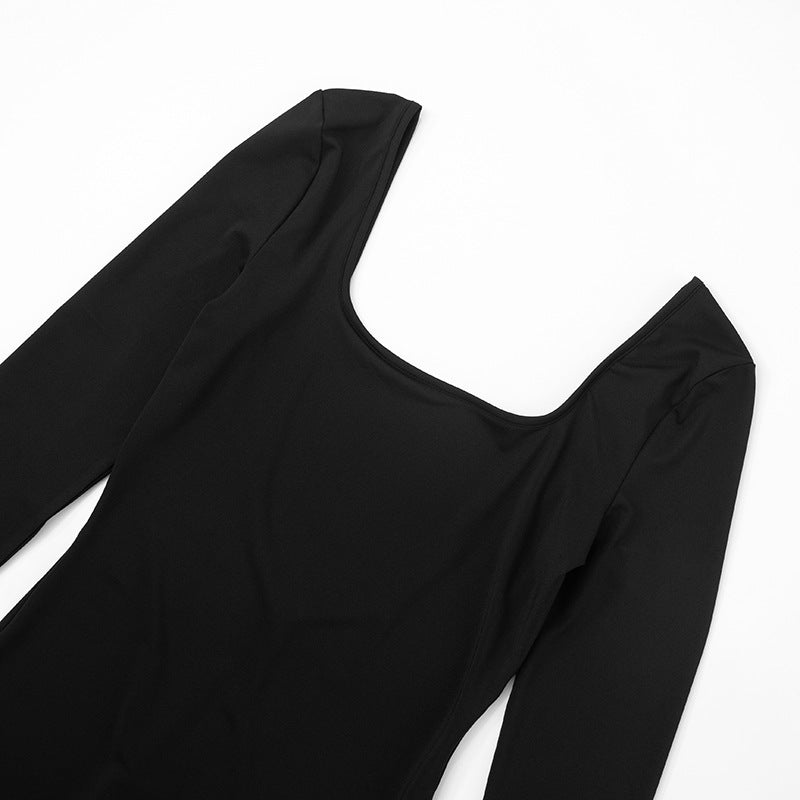 Womens Square Neck Long Sleeve Romper | Black | noémi