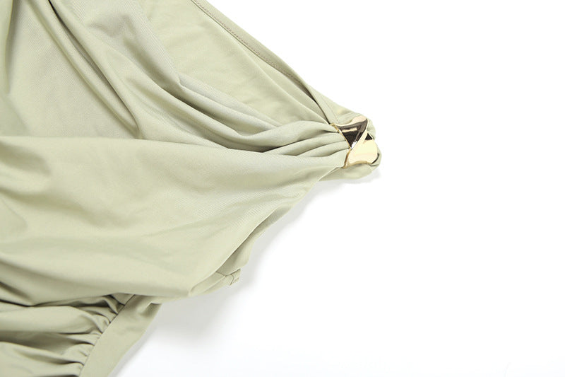 Diagonal Drape Sleeveless Top | Slim Fit & Ruched Design | noémi