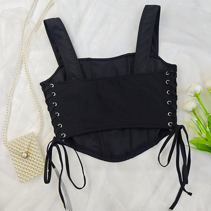 Slim Fit Corset Vest with Boning and Sling Straps in Black | noémi