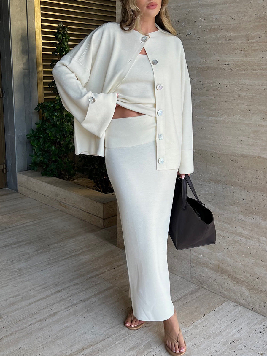 Knitted Long Sleeve Cardigan Camisole Skirt Set | Cozy Three Piece Sweater Set for Women | noémi