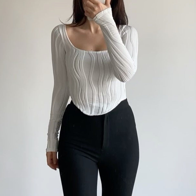 White Fitted Ribbed Knit Top | Womens Long Sleeve Sweater | noémi