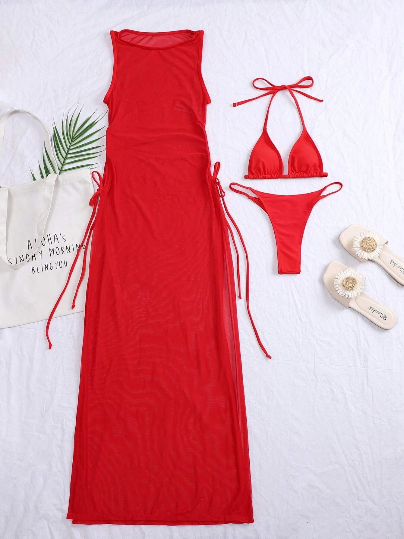 Bikini Set | 3 Piece Swimsuit with High Slit Skirt | Split Thong Bikini | noémi