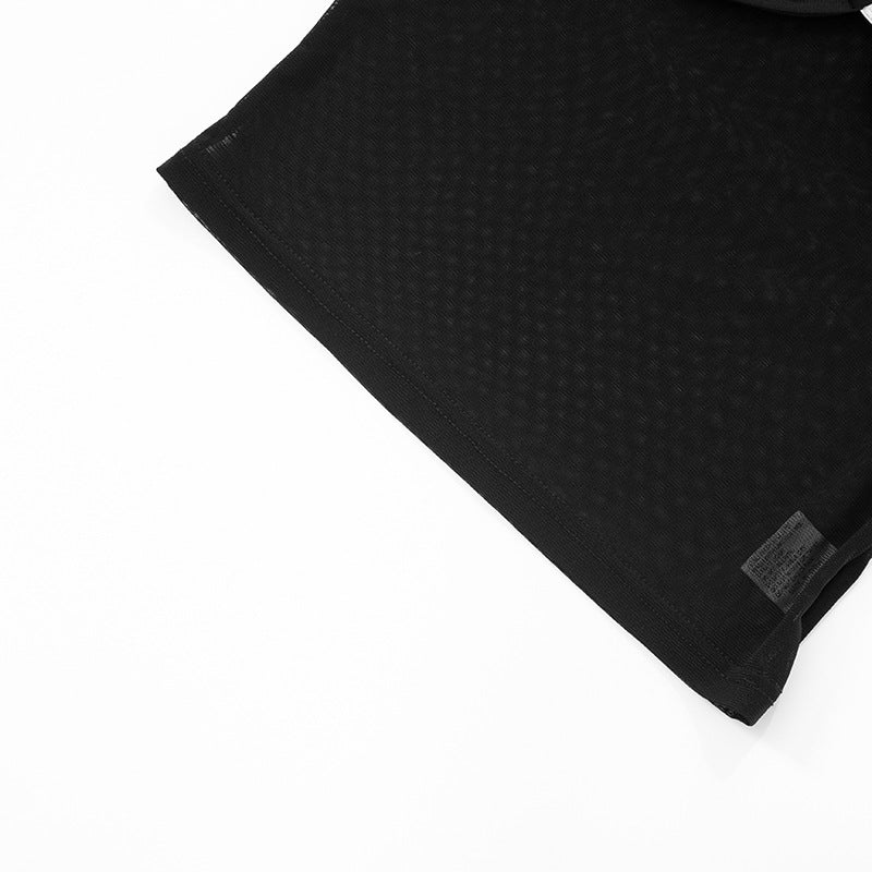 Micro Transparent Mesh Panel Top | Black URing Detail Sleeveless Crop Top | noémi