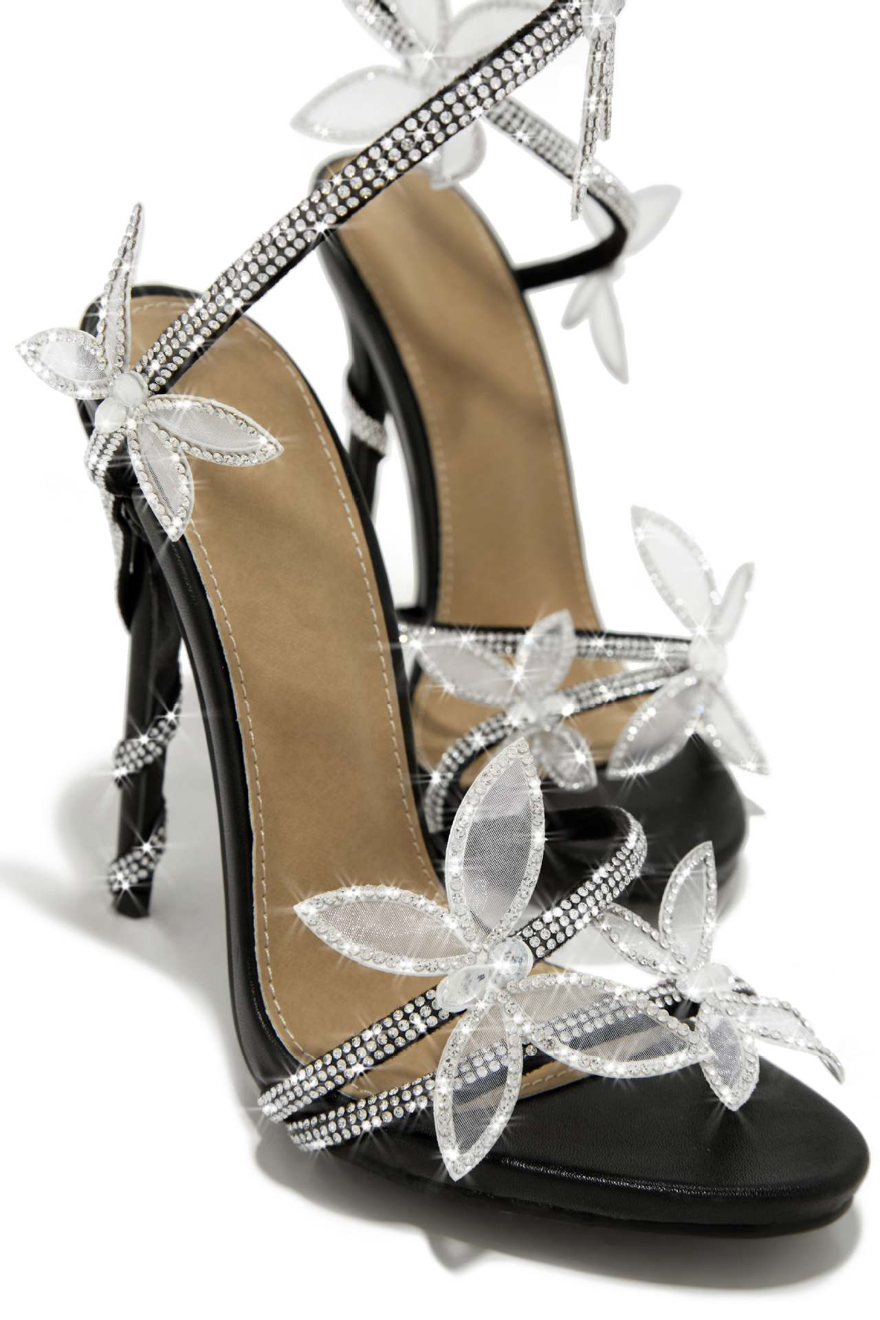 Butterfly Lace Up Heels | Crystal Embellished, Stiletto Sandals | noémi